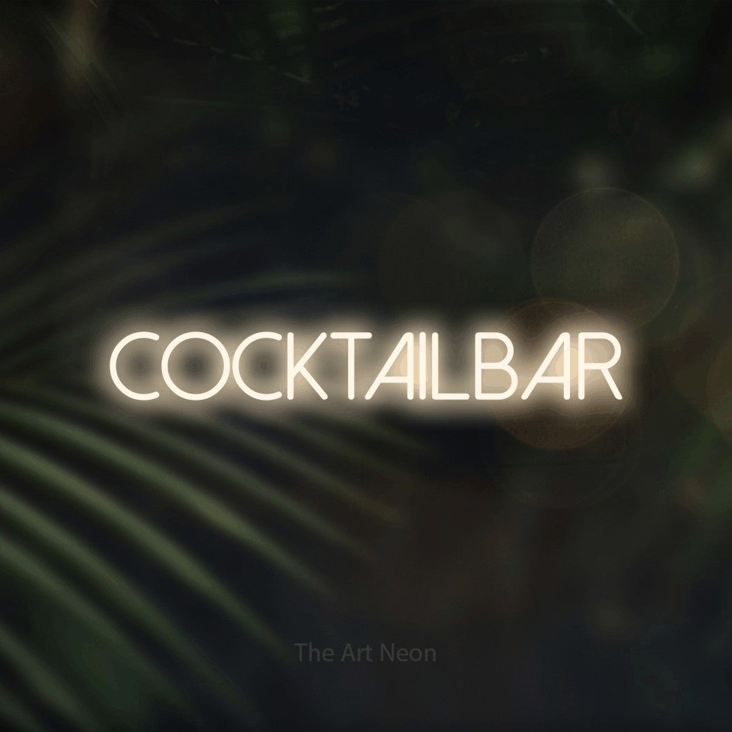 LED neon sign reading “Cocktailbar”, arranged in a single line.