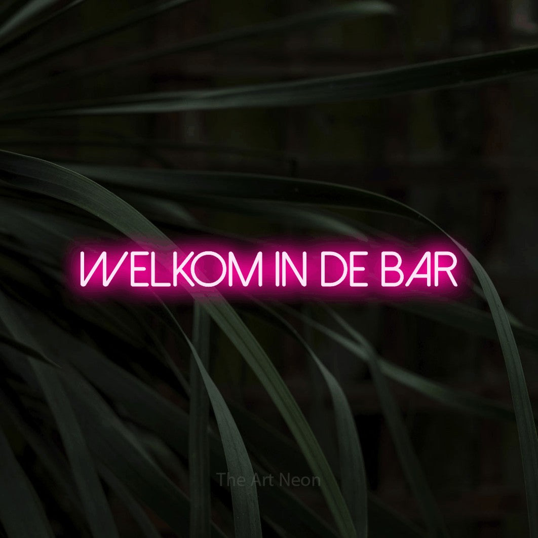 LED neon sign reading “Welkom In De Bar”, arranged in a single line.