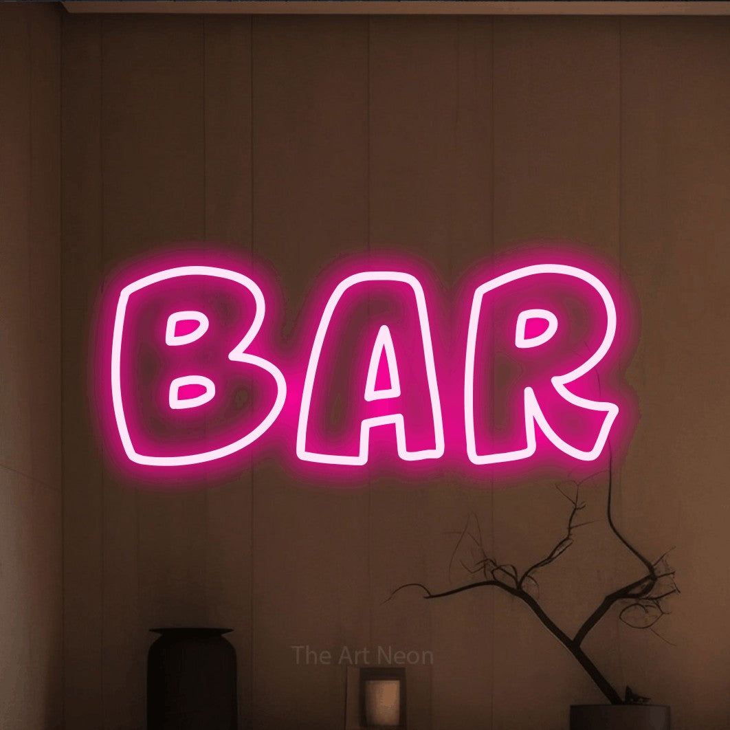 LED neon sign reading “BAR”, arranged in a single line.