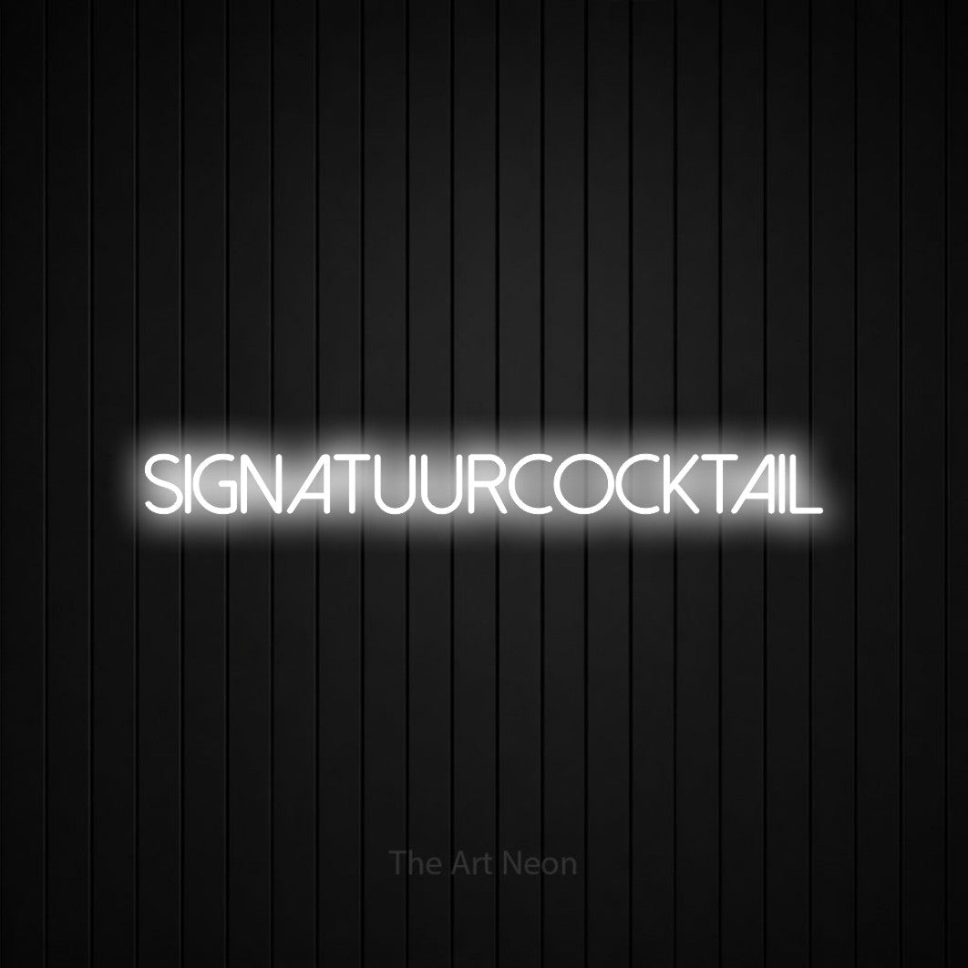LED neon sign reading “Signatuurcocktail”, arranged in a single line.