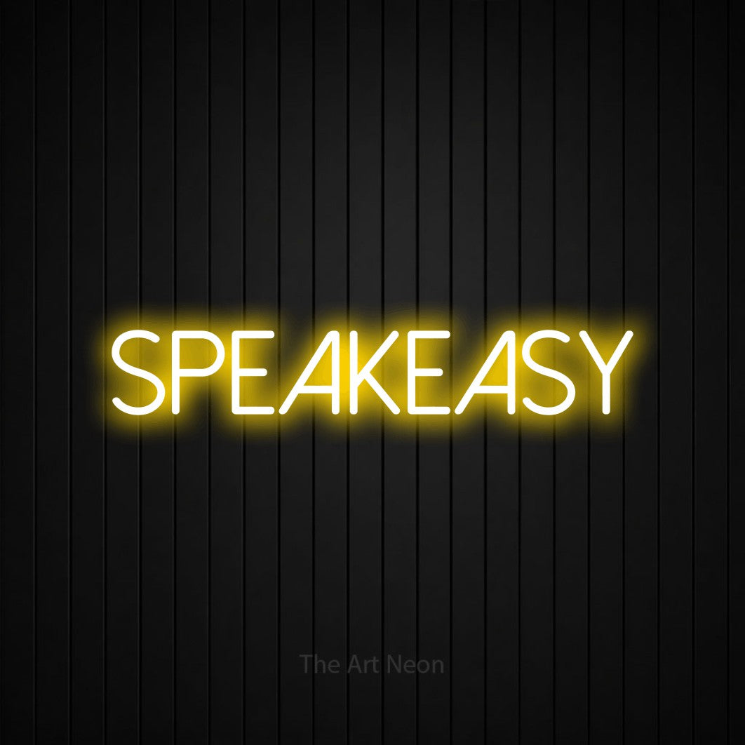 LED neon sign reading “Speakeasy”, arranged in a single line.