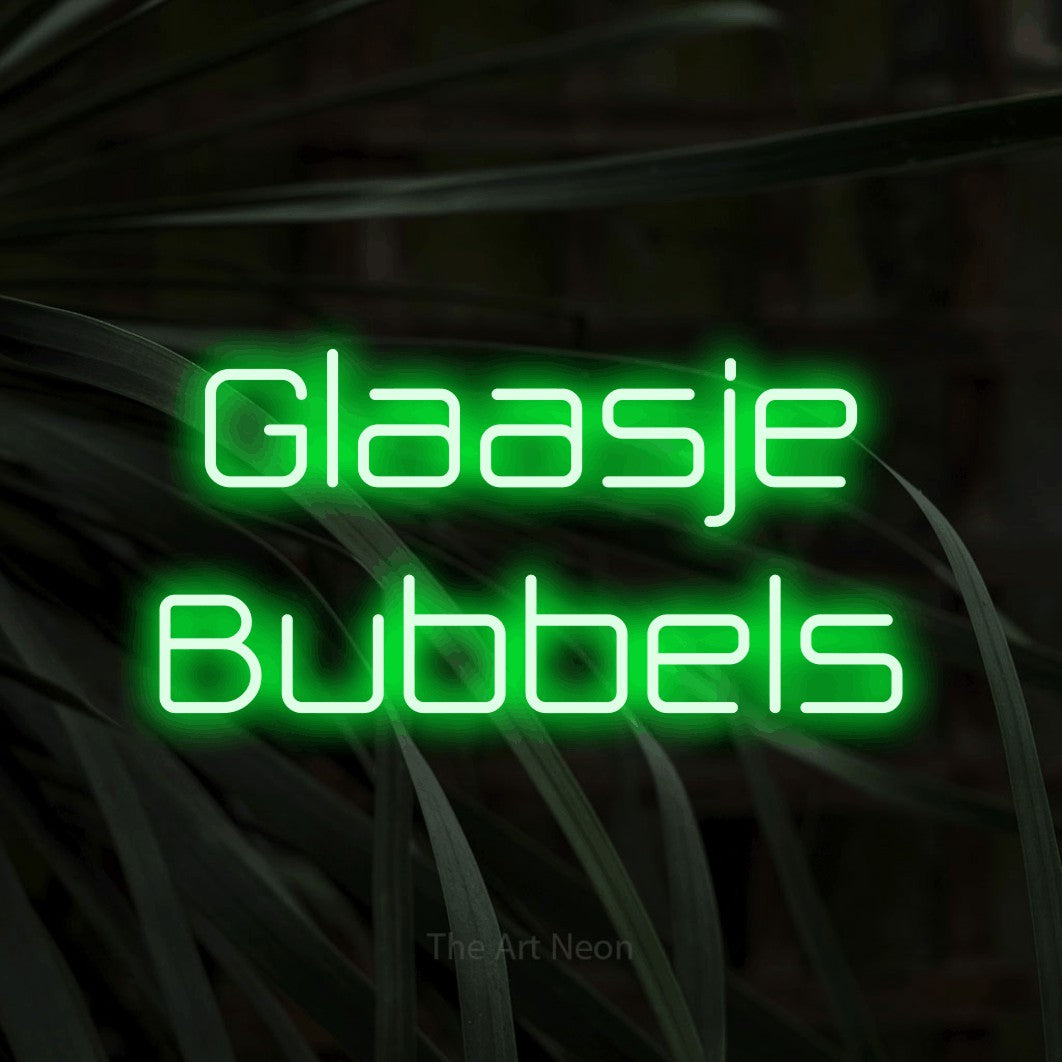 LED neon sign reading “Glaasje Bubbels”, arranged in 2 lines.