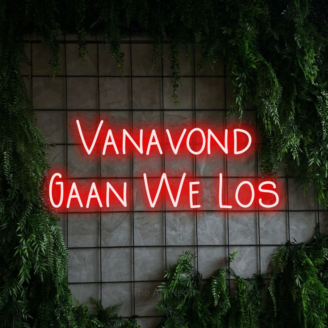 LED neon sign reading “Vanavond Gaan We Los”, arranged in 2 lines.