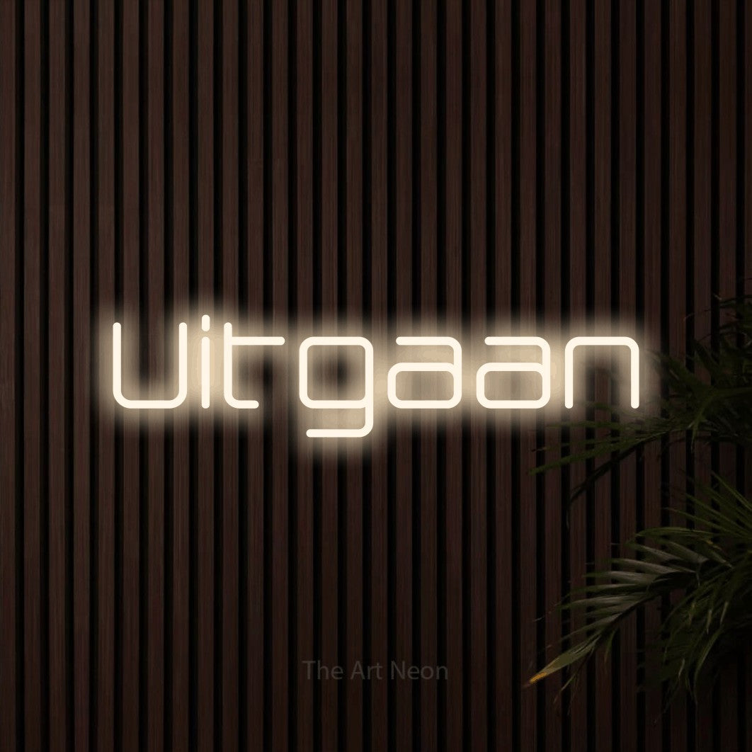 LED neon sign reading “Uitgaan”, arranged in a single line.