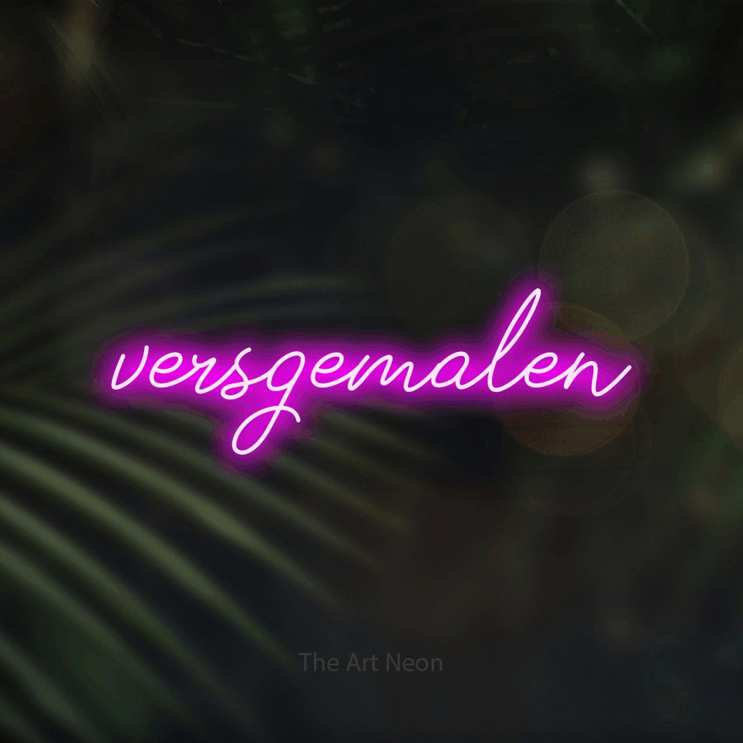 LED neon sign reading “versgemalen”, arranged in a single line.