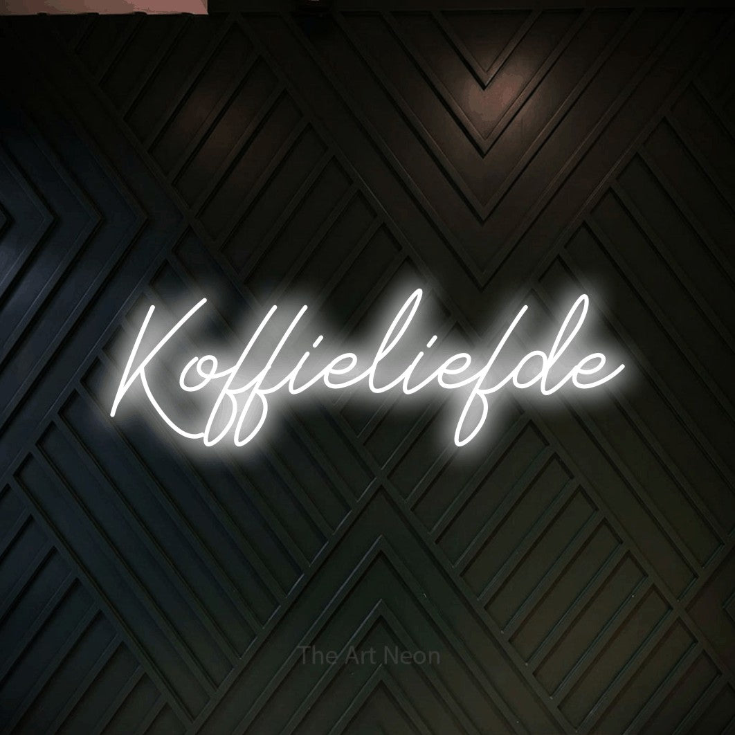 LED neon sign reading “Koffieliefde”, arranged in a single line.