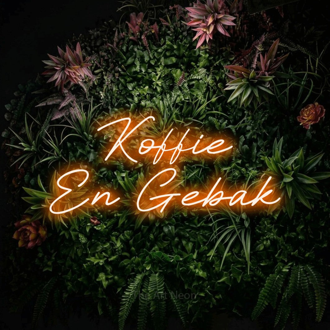 LED neon sign reading “Koffie En Gebak”, arranged in 2 lines.