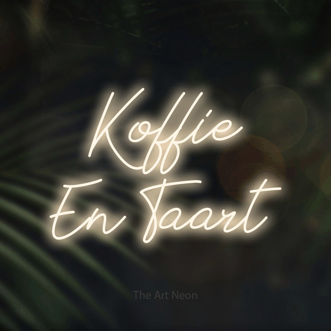 LED neon sign reading “Koffie En Taart”, arranged in 2 lines.