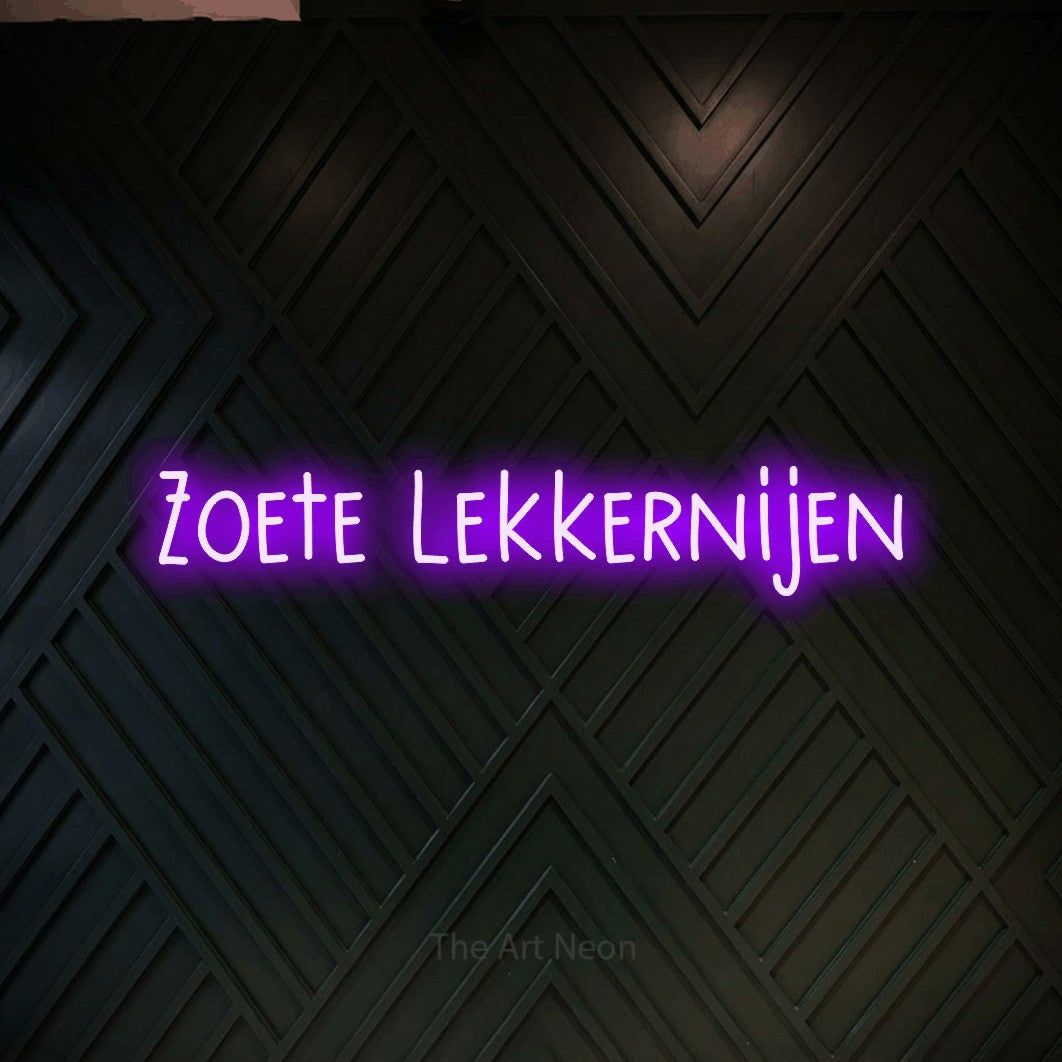 LED neon sign reading “Zoete Lekkernijen”, arranged in a single line.