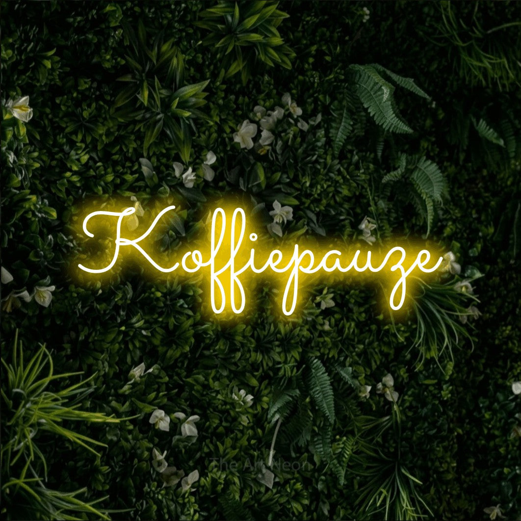 LED neon sign reading “Koffiepauze”, arranged in a single line.