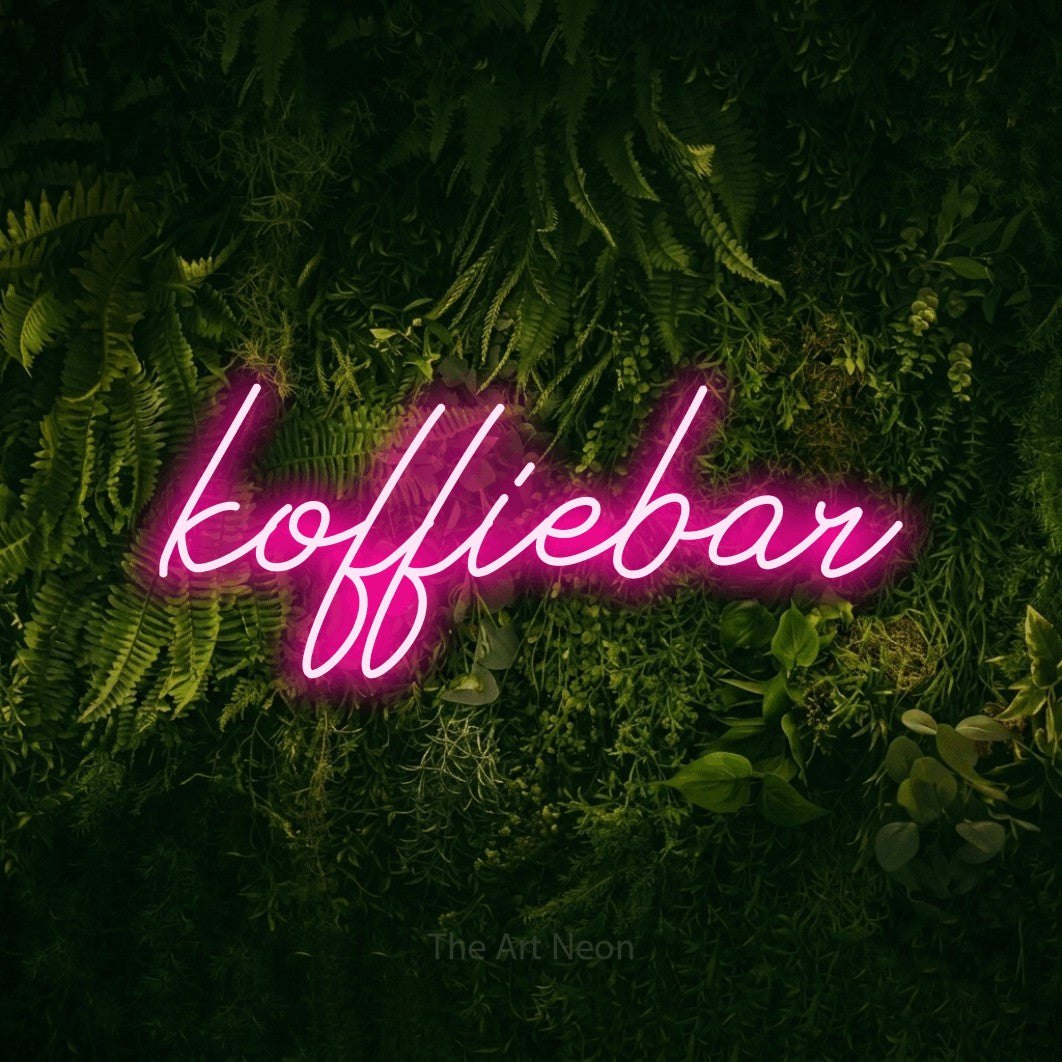 LED neon sign reading “koffiebar”, arranged in a single line.