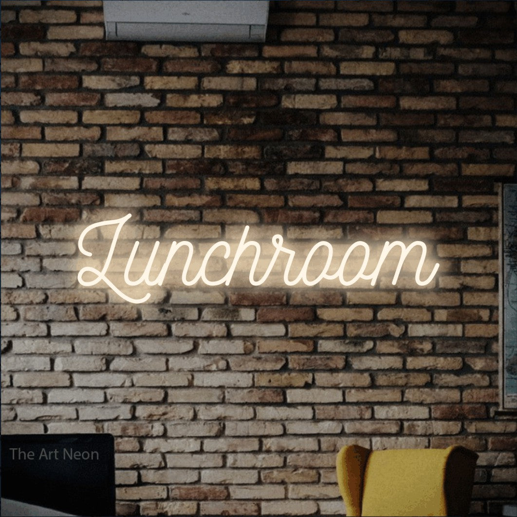 LED neon sign reading “Lunchroom”, arranged in a single line.