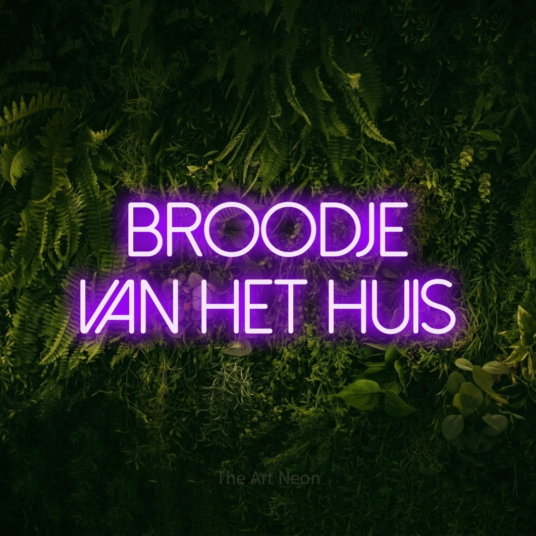 LED neon sign reading “BROODJE VAN HET HUIS”, arranged in 2 lines.