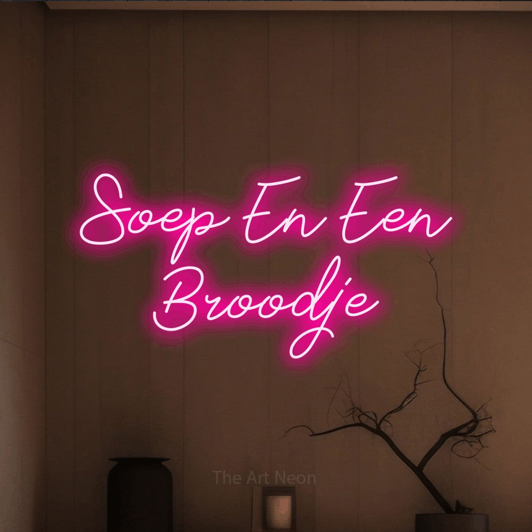 LED neon sign reading “Soep En Een Broodje”, arranged in 2 lines.