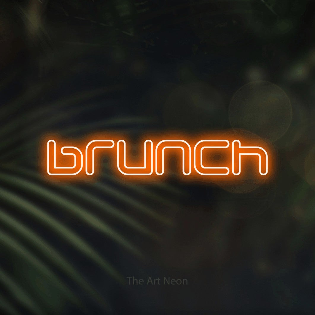 LED neon sign reading “brunch”, arranged in a single line.