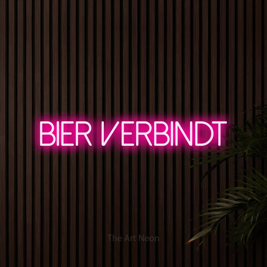 LED neon sign reading “bier verbindt”, arranged in a single line.