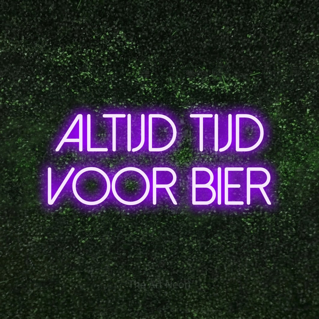 LED neon sign reading “ALTIJD TIJD VOOR BIER”, arranged in 2 lines.