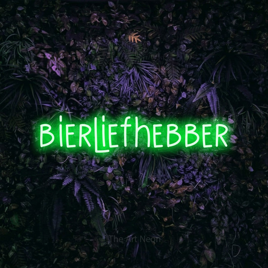 LED neon sign reading “bierliefhebber”, arranged in a single line.