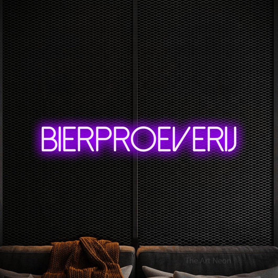 LED neon sign reading “Bierproeverij”, arranged in a single line.