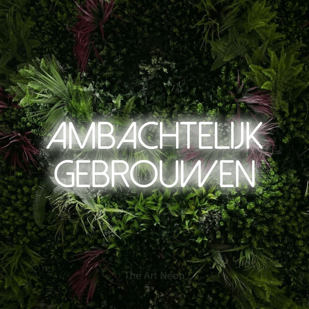 LED neon sign reading “ambachtelijk gebrouwen”, arranged in 2 lines.