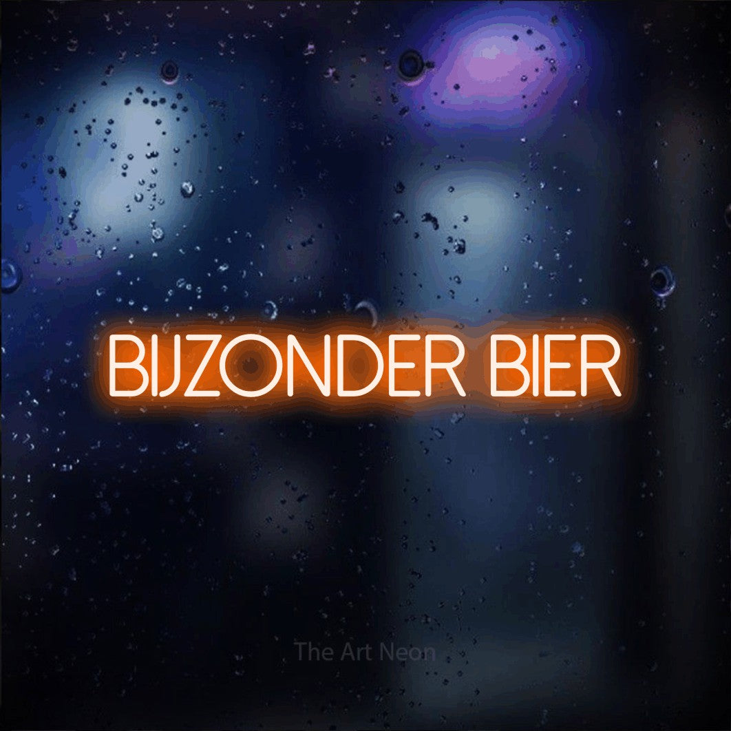 LED neon sign reading “Bijzonder Bier”, arranged in a single line.
