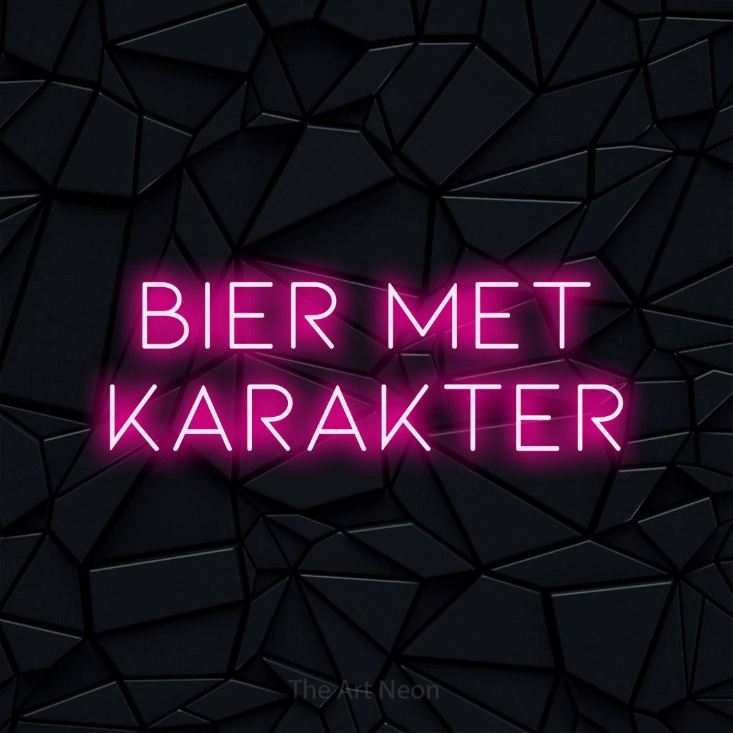 LED neon sign reading “Bier Met Karakter”, arranged in 2 lines.