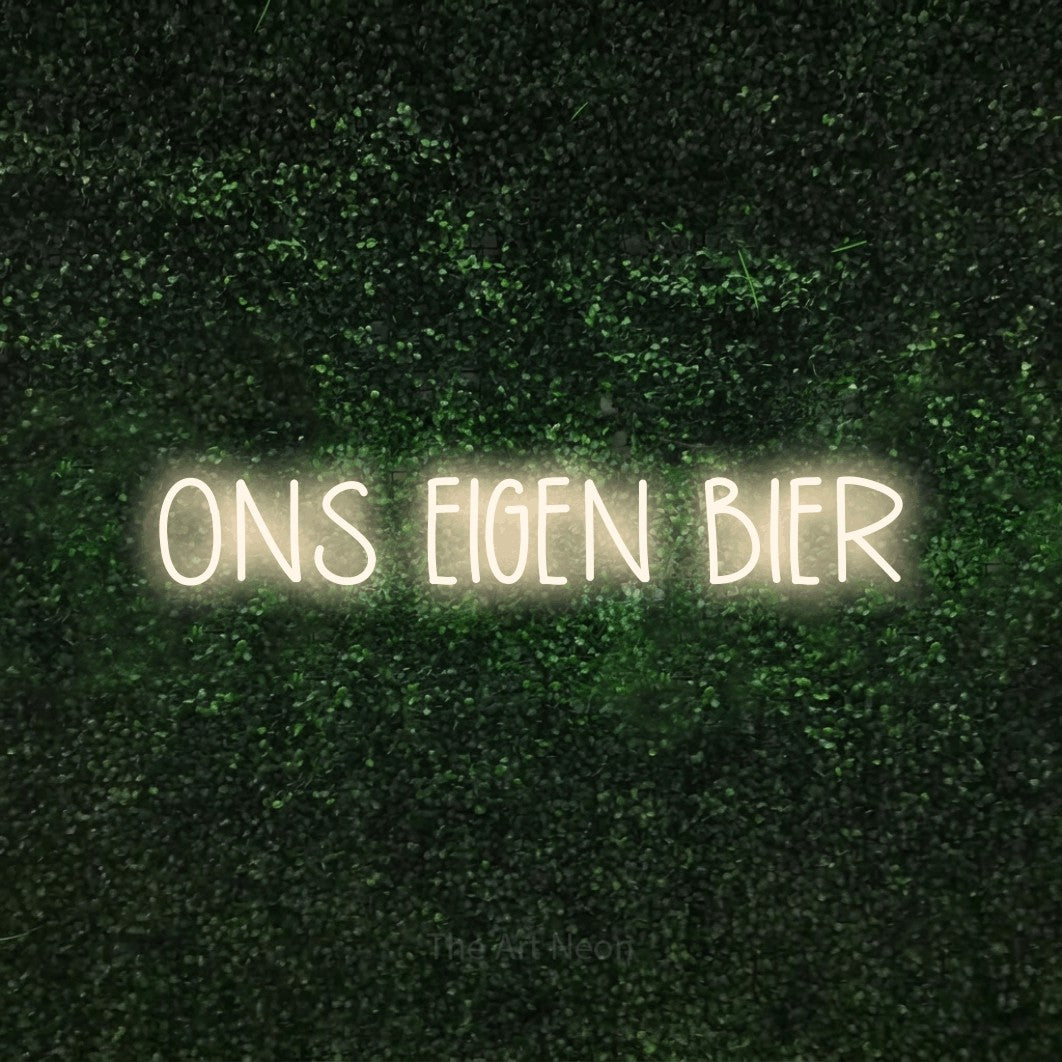 LED neon sign reading “ONS EIGEN BIER”, arranged in a single line.
