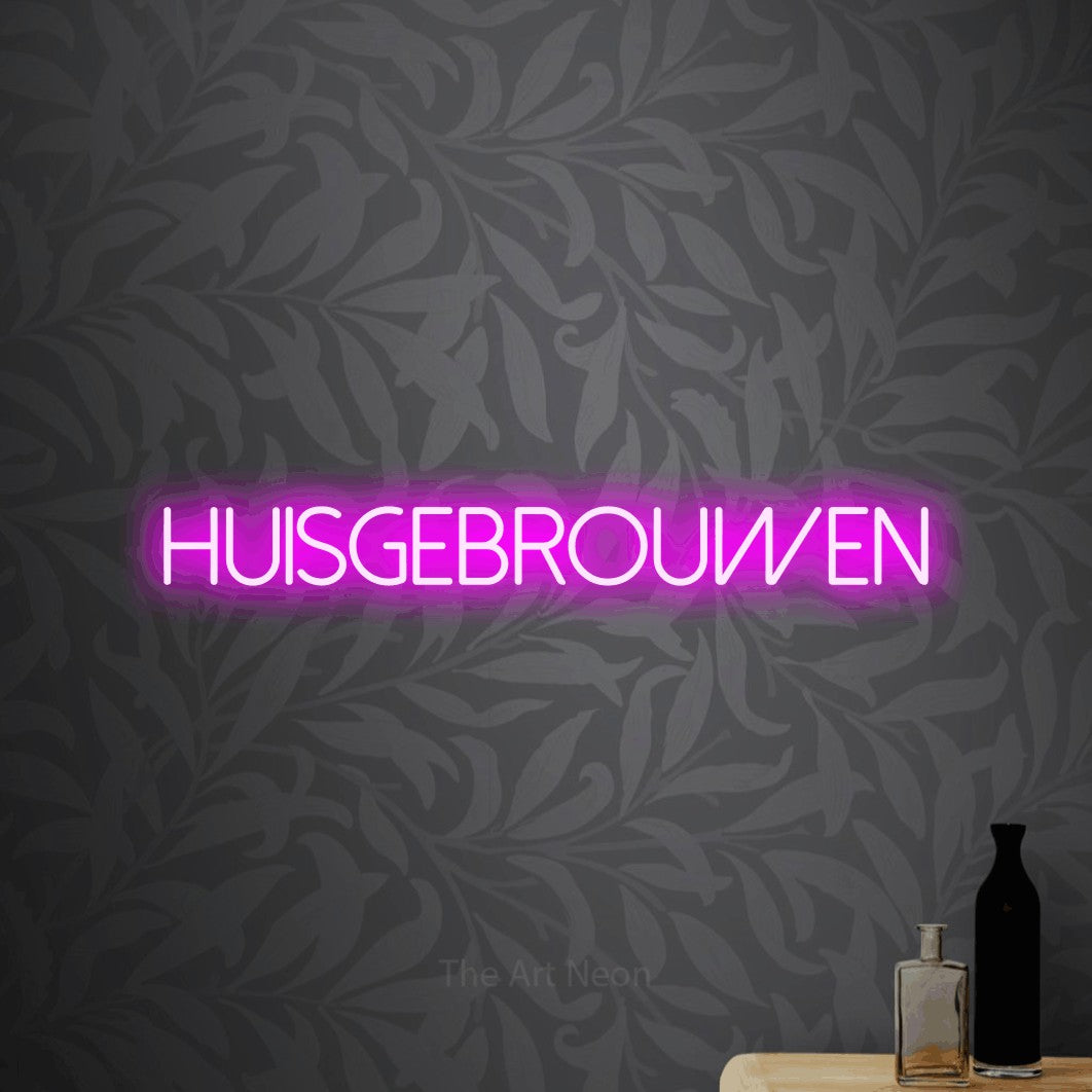 LED neon sign reading “huisgebrouwen”, arranged in a single line.