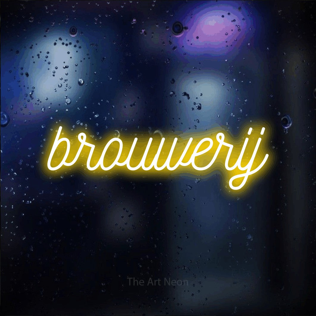 LED neon sign reading “brouwerij”, arranged in a single line.