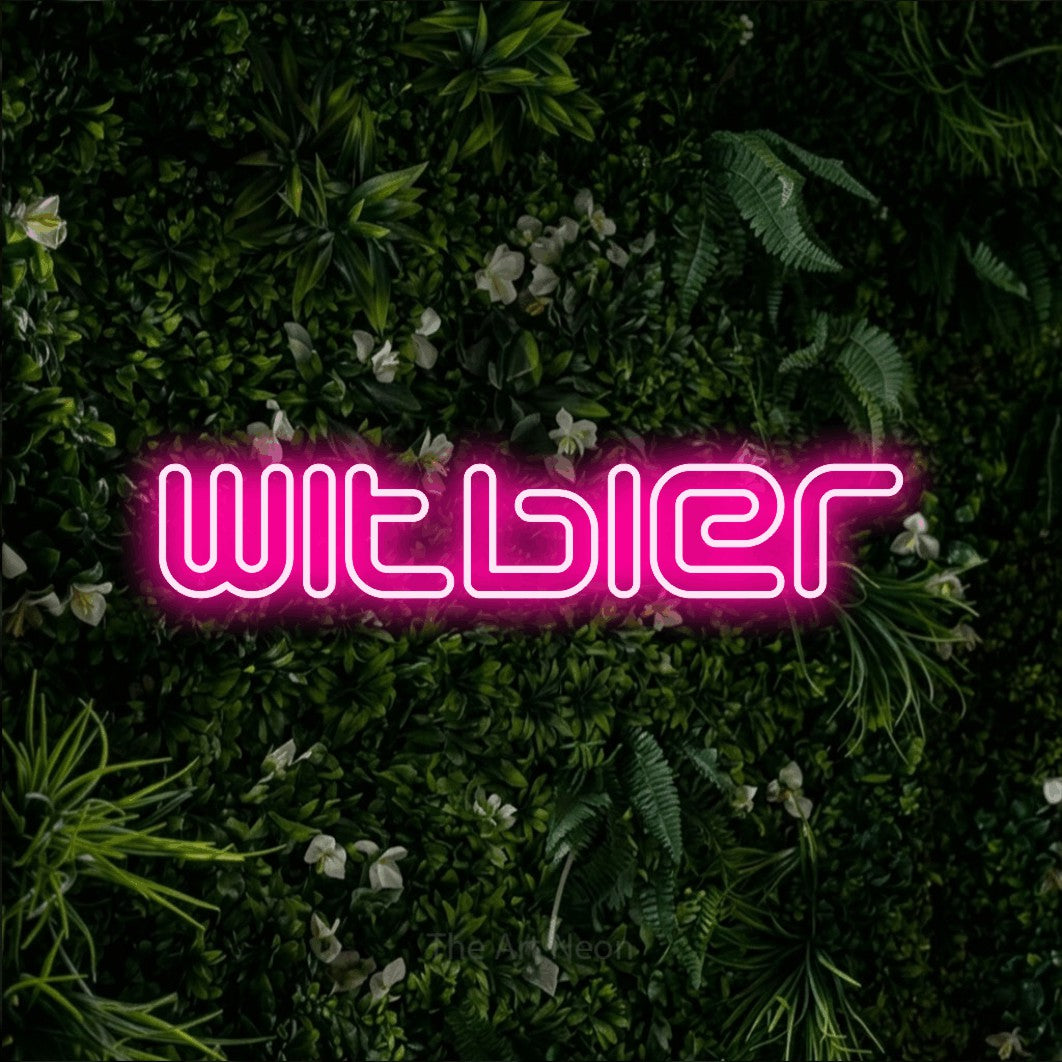 LED neon sign reading “witbier”, arranged in a single line.