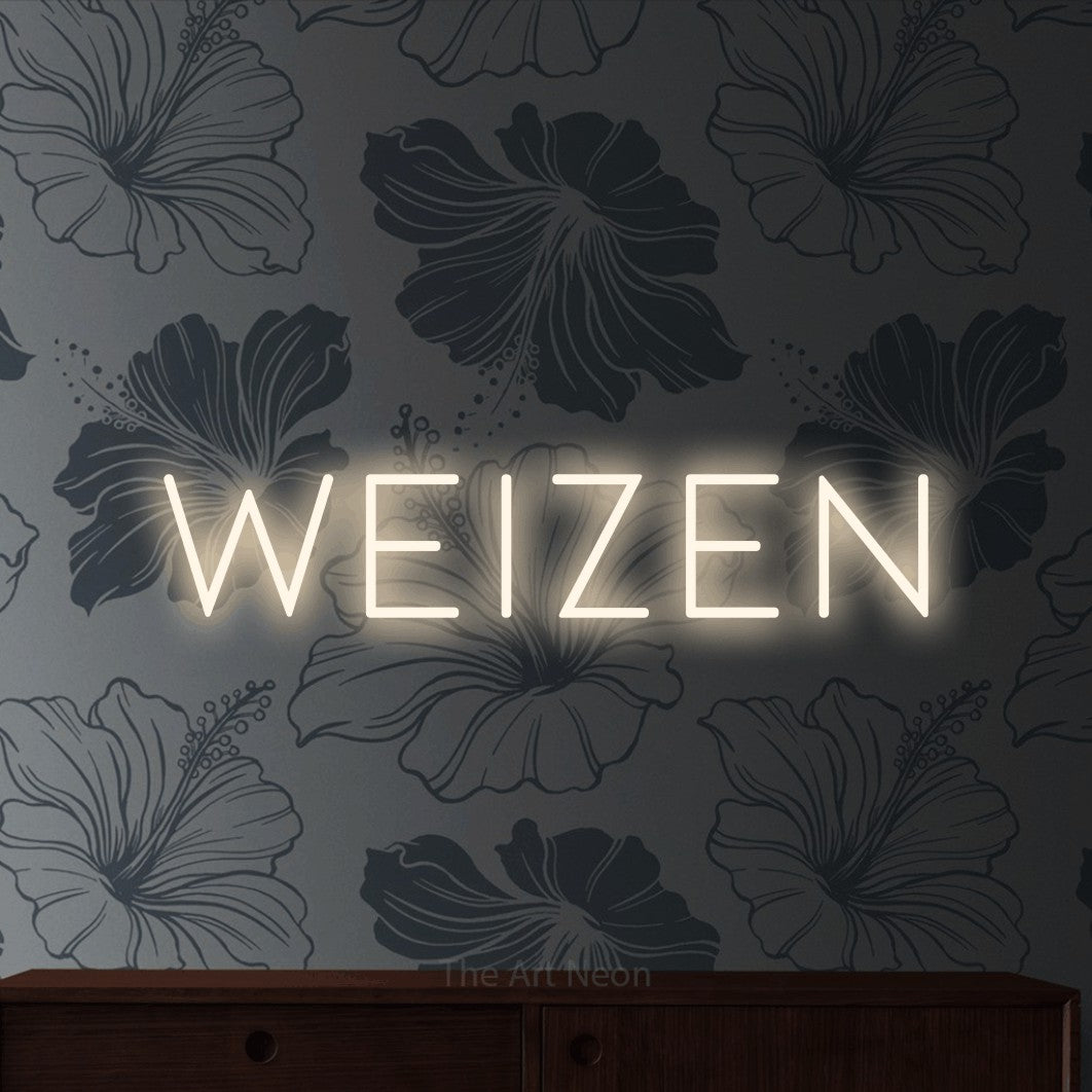 LED neon sign reading “Weizen”, arranged in a single line.