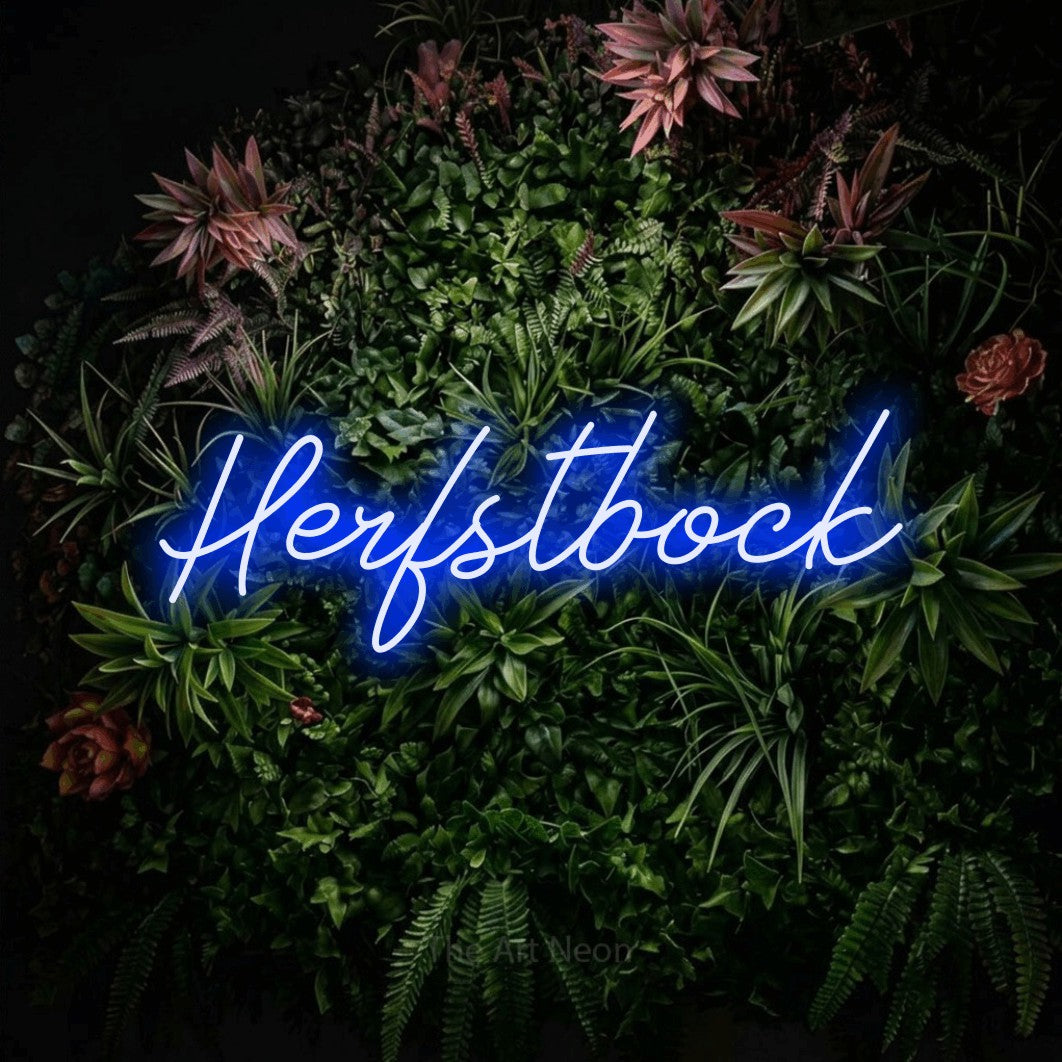 LED neon sign reading “Herfstbock”, arranged in a single line.