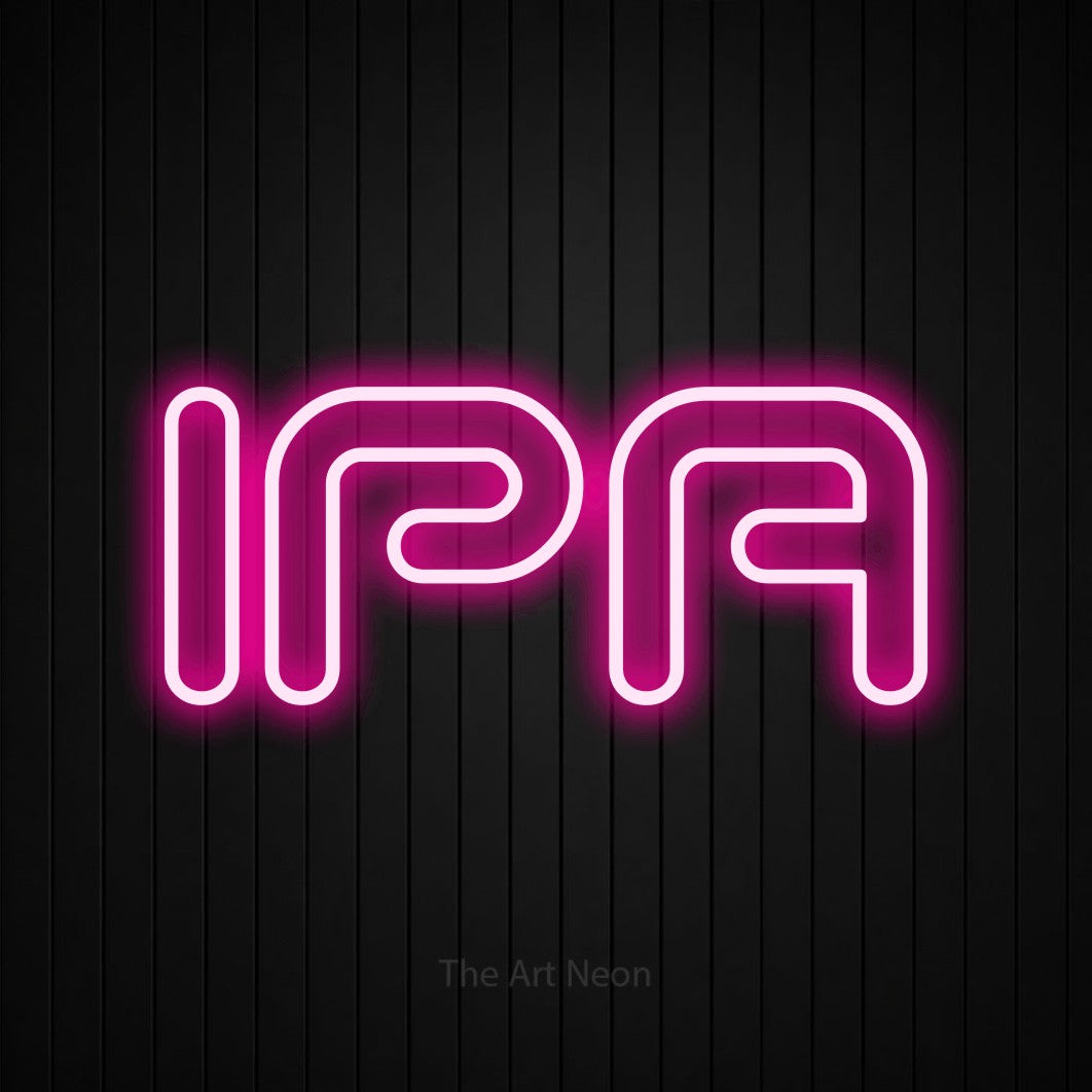 LED neon sign reading “IPA”, arranged in a single line.