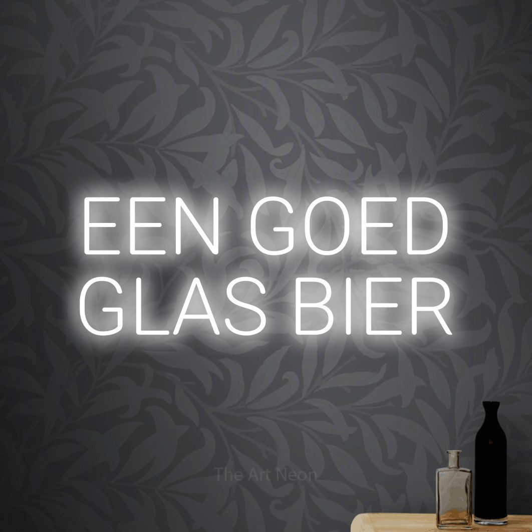 LED neon sign reading “EEN GOED GLAS BIER”, arranged in 2 lines.