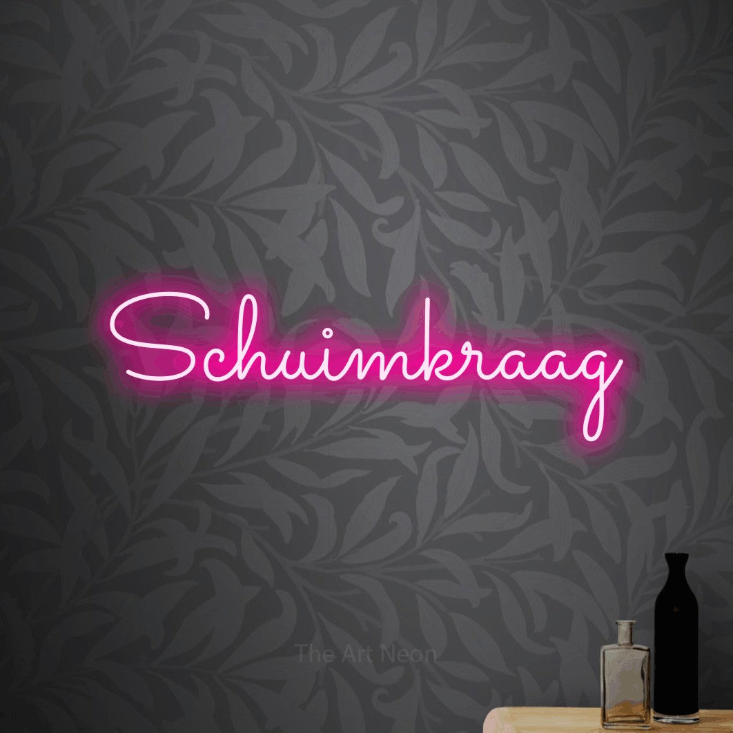 LED neon sign reading “Schuimkraag”, arranged in a single line.