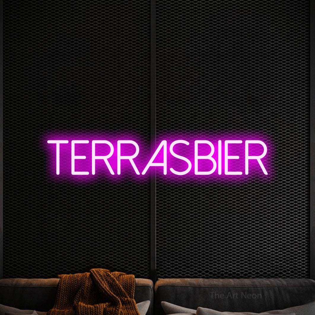 LED neon sign reading “Terrasbier”, arranged in a single line.