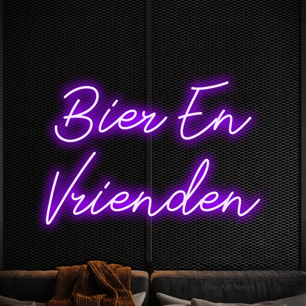 LED neon sign reading “Bier En Vrienden”, arranged in 2 lines.