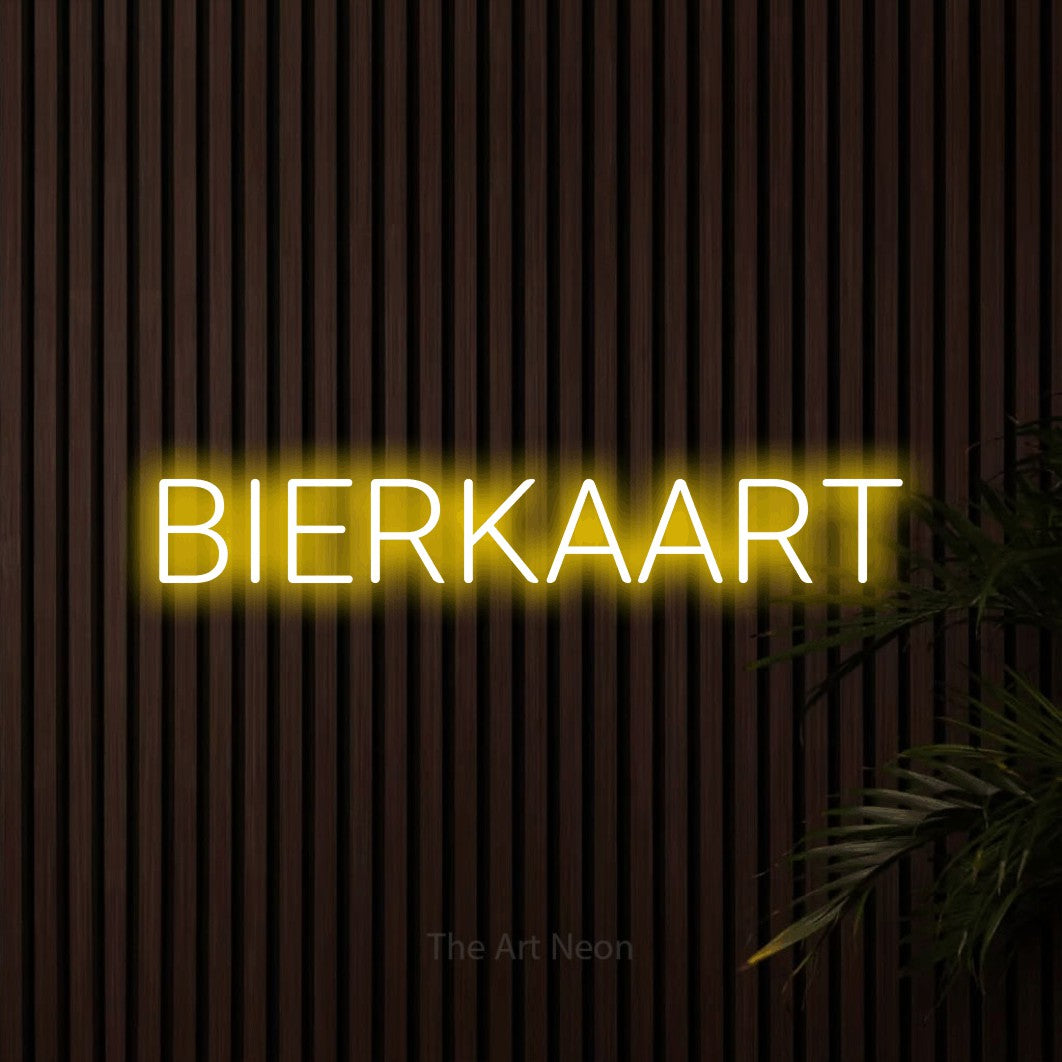 LED neon sign reading “BIERKAART”, arranged in a single line.