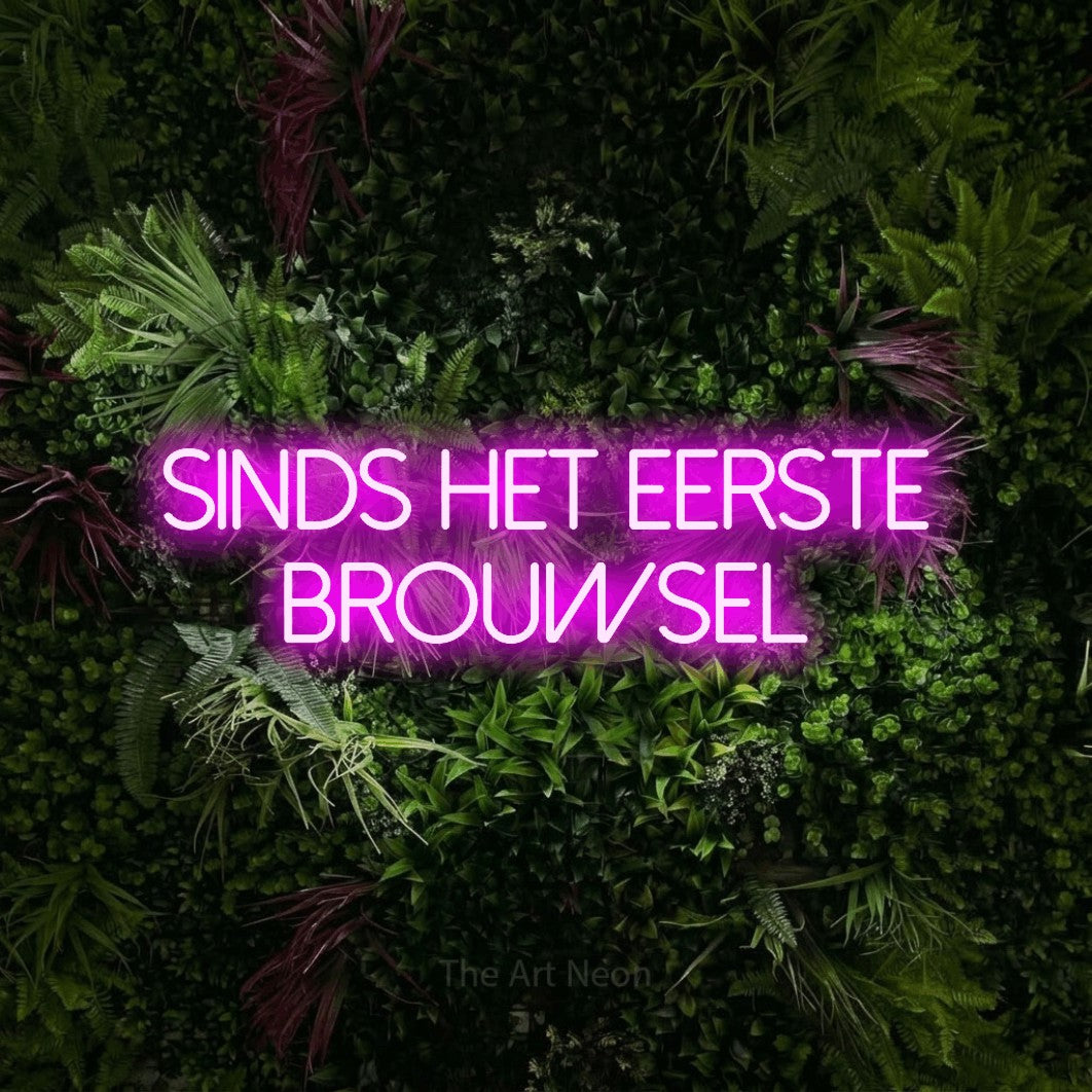LED neon sign reading “SINDS HET EERSTE BROUWSEL”, arranged in 2 lines.