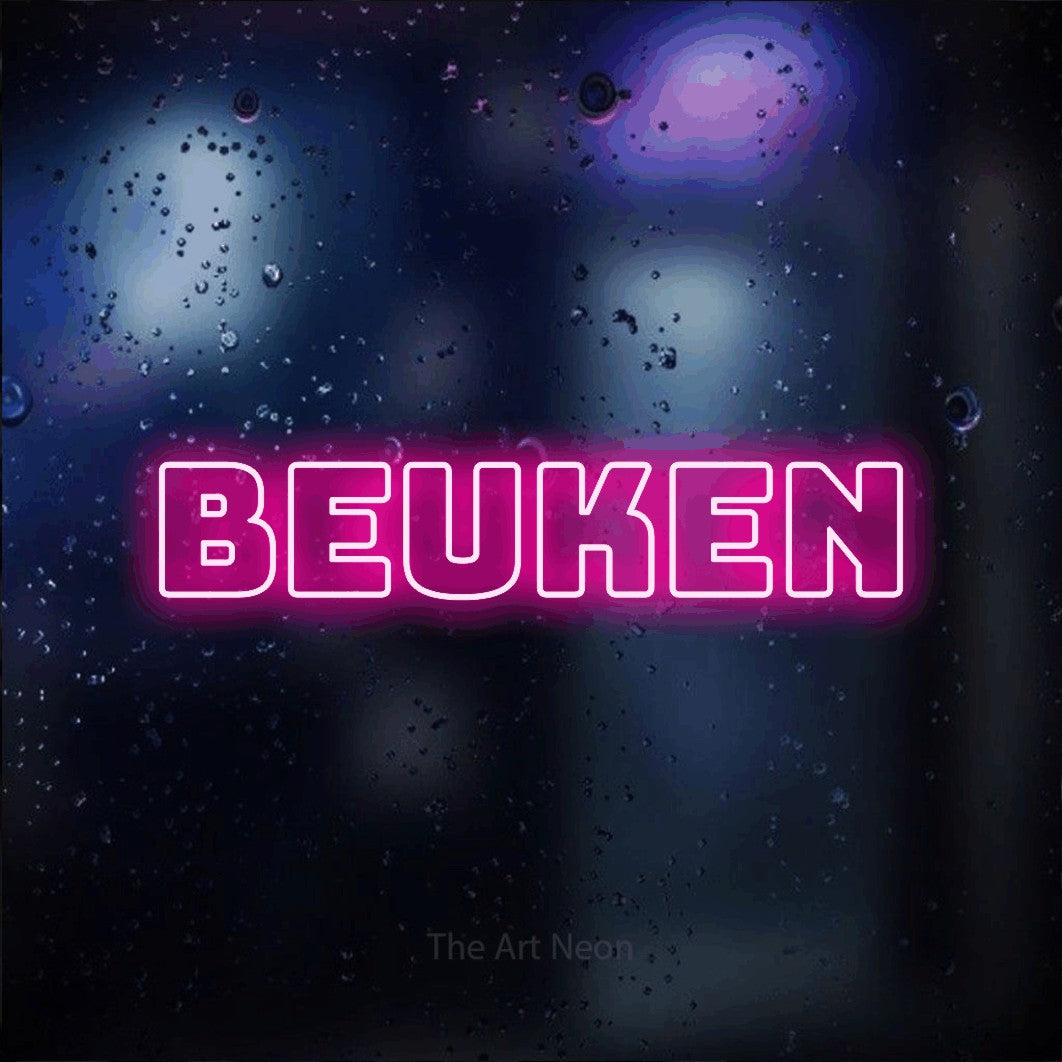 LED neon sign reading “Beuken”, arranged in a single line.