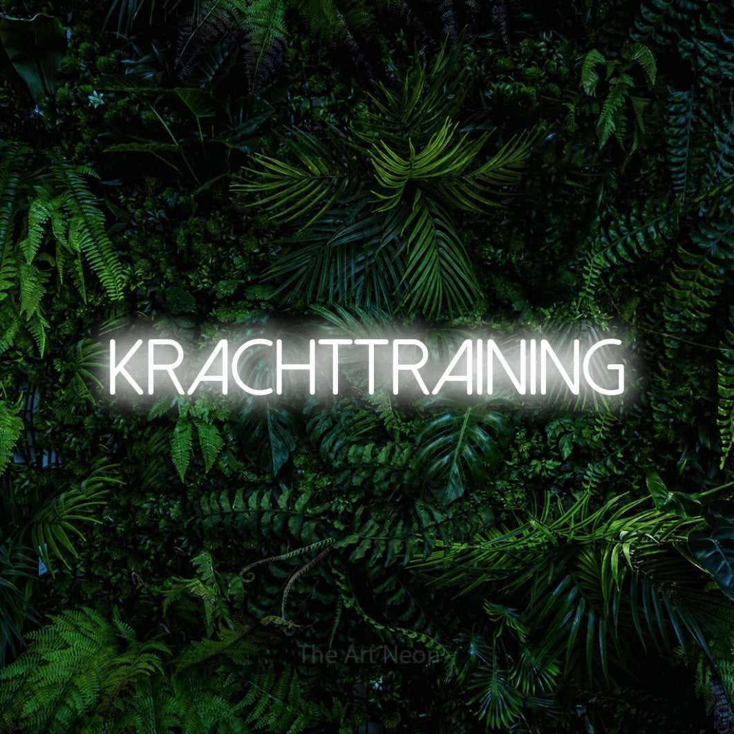 LED neon sign reading “krachttraining”, arranged in a single line.