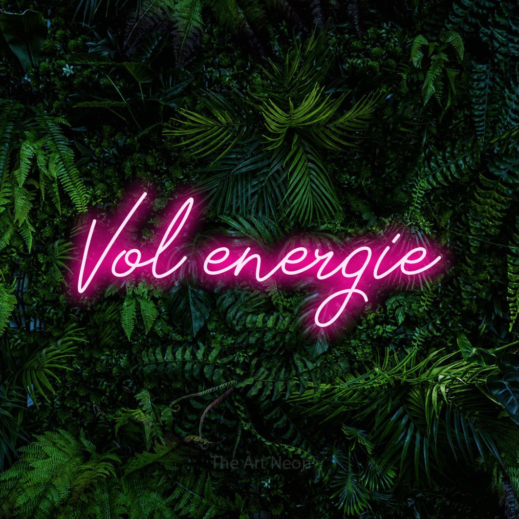 LED neon sign reading “Vol energie”, arranged in a single line.