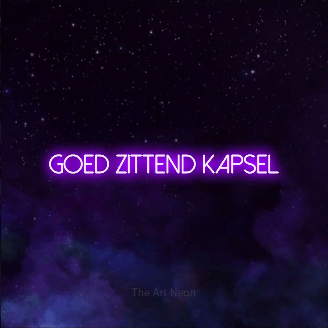 LED neon sign reading “GOED ZITTEND KAPSEL”, arranged in a single line.