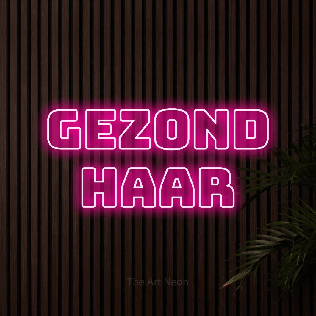 LED neon sign reading “Gezond haar”, arranged in 2 lines.