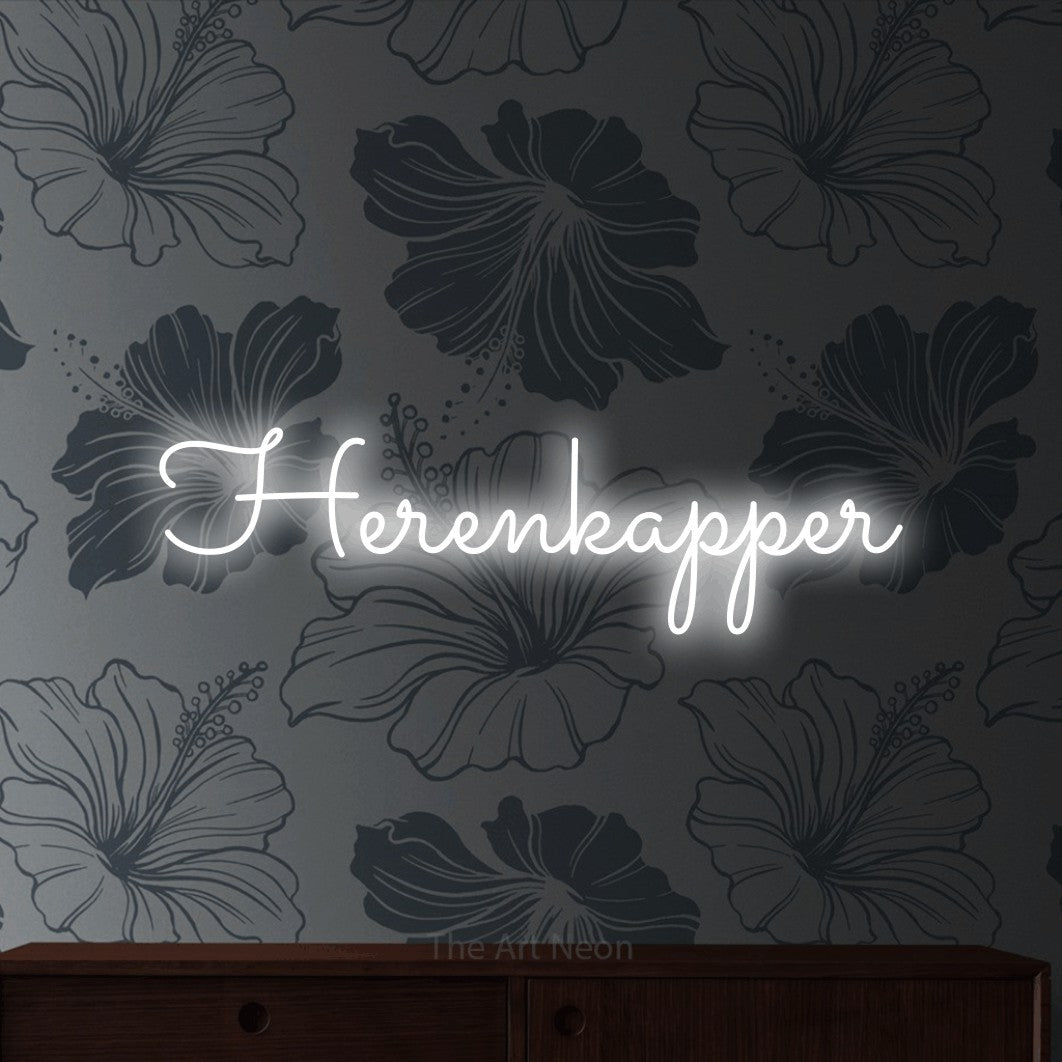 LED neon sign reading “Herenkapper”, arranged in a single line.