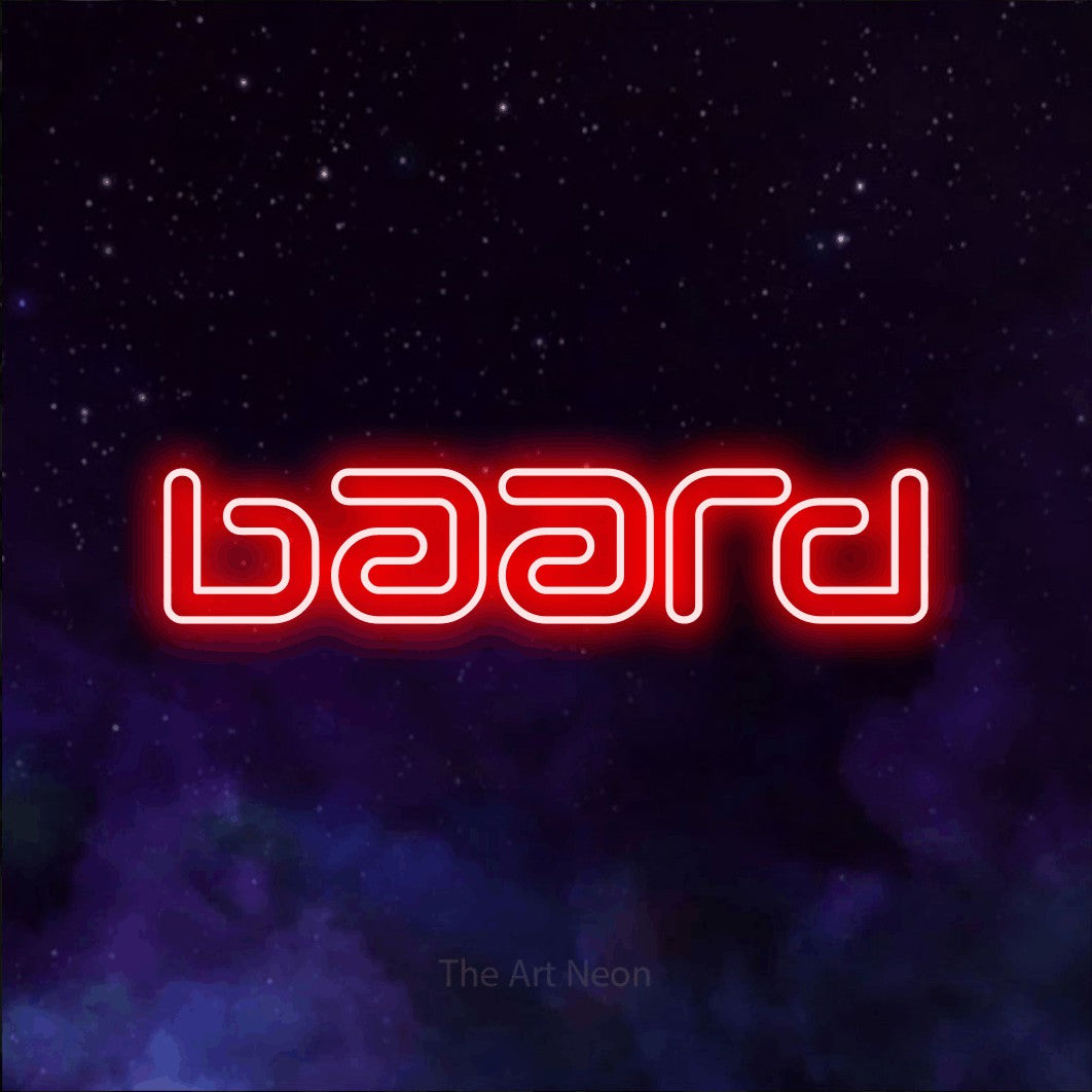 LED neon sign reading “baard”, arranged in a single line.