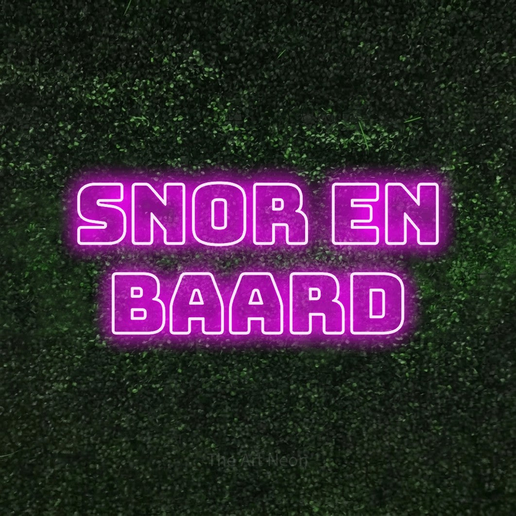 LED neon sign reading “Snor En Baard”, arranged in 2 lines.