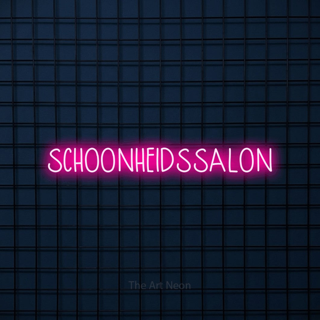 LED neon sign reading “SCHOONHEIDSSALON”, arranged in a single line.