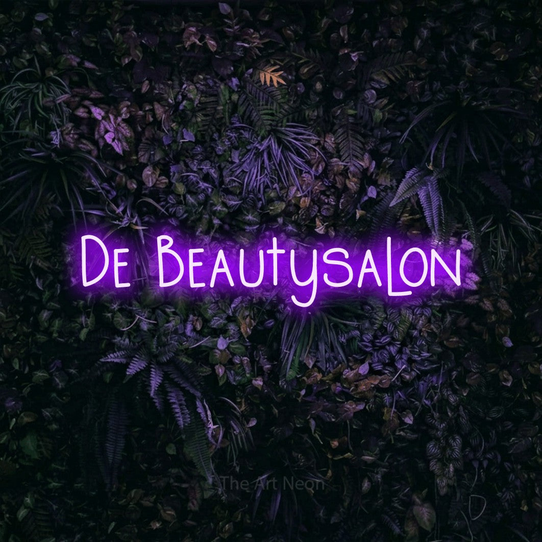 LED neon sign reading “De Beautysalon”, arranged in a single line.