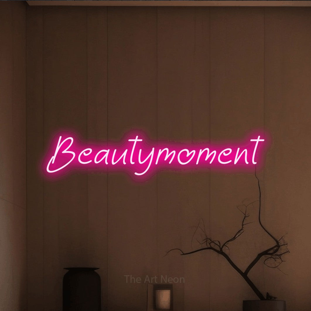 LED neon sign reading “Beautymoment”, arranged in a single line.